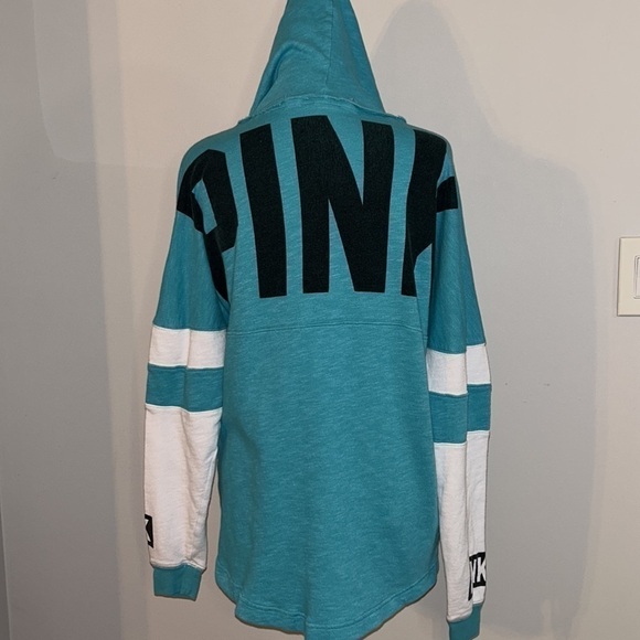 Victoria’s Secret PINK Hoodie – Turquoise & White Stripes, EUC - Picture 5 of 8